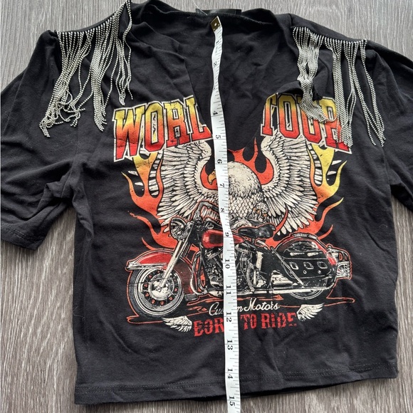NWT Deadstock Y2K Motorcycle V Neck Baby Tee with Silver Tassels Size Small - Picture 7 of 11